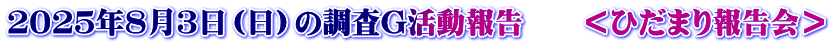 ２０２５年８月３日（日）の調査G活動報告　　＜ひだまり報告会＞
